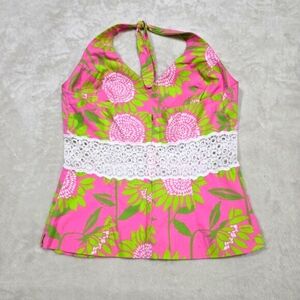 VTG Lilly Pulizter Chantel Halter Top Palm Beach Hibiscus Pink Women’s Small